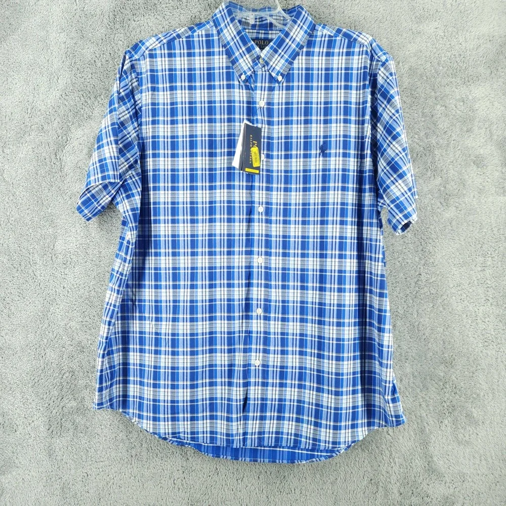 Polo Ralph Lauren Shirt Mens XXL Blue Plaid Classic Fit Performance Big & Tall